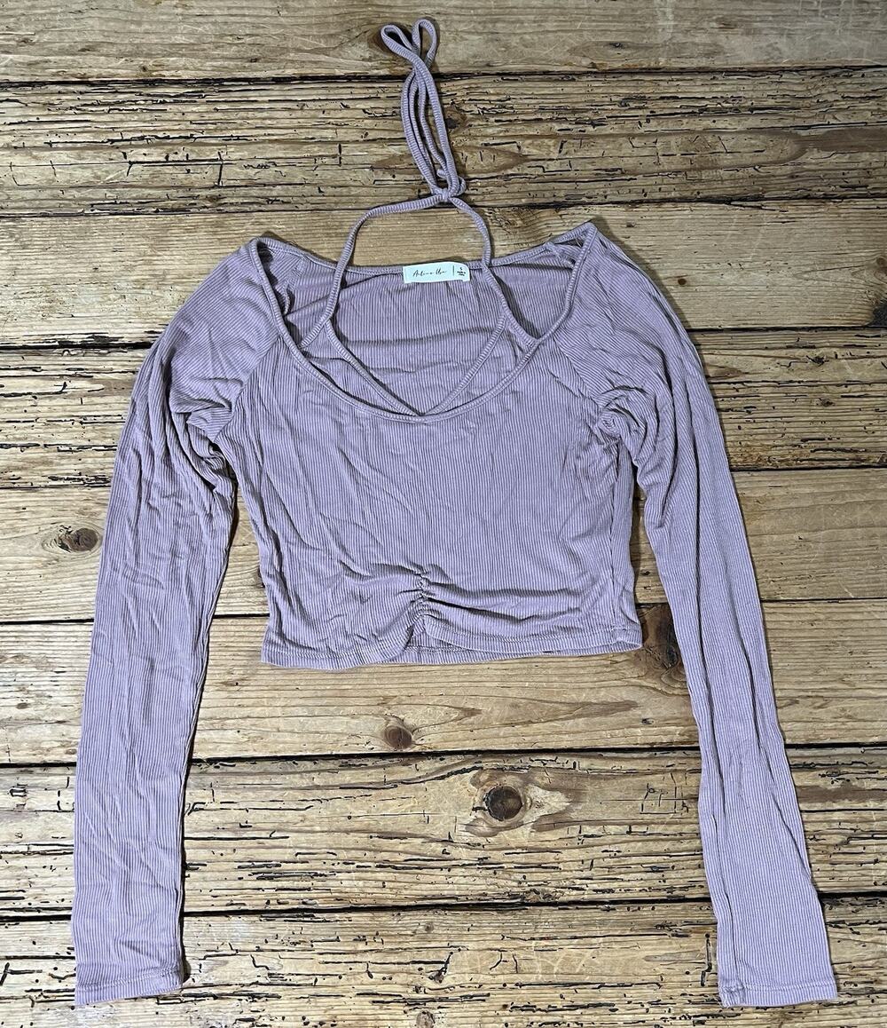 Active USA Women’s Size S Light Mauve Ribbed Long Sleeve Crop Top - NWOT